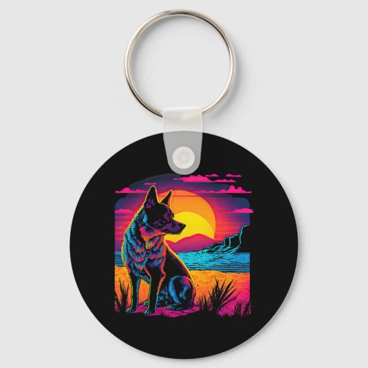 Retro Aesthetische Australische hond 17 Sleutelhanger (Voorkant)