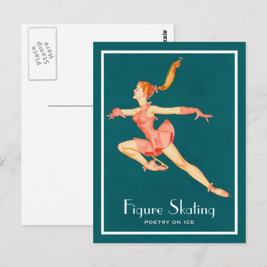 Retro Afbeelding van een Cijfer Skater in een roze Briefkaart (Voorkant / Achterkant)