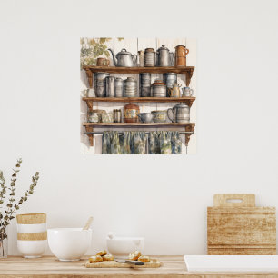 Retro Afbeelding van een Country Kitchen Shelf Poster
