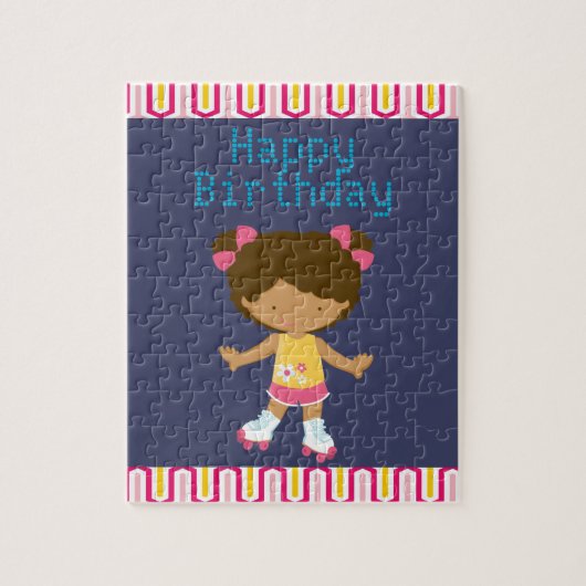 Retro African Roller Skating Birthday Legpuzzel (Verticaal)