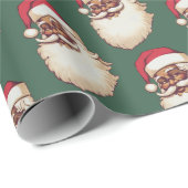 Retro Afrikaans Amerikaans Zwart Santa gezicht Ker Cadeaupapier (Rol Hoek)