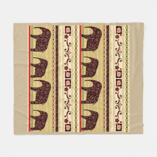 Retro afrikaanse afdruk met olifanten fleece deken (Voorkant (Horizontaal))