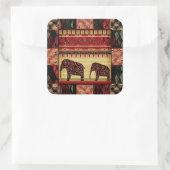 Retro afrikaanse afdruk met olifanten vierkante sticker (Tas)