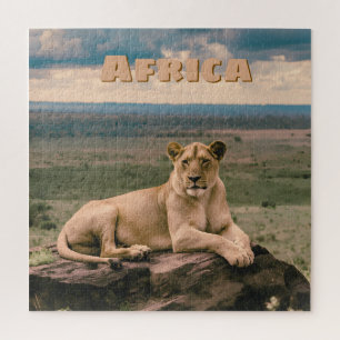 Retro Afrikaanse Leeuw Scenerie Legpuzzel