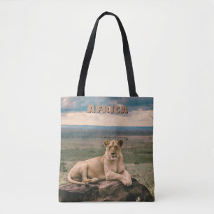 Retro Afrikaanse Leeuw Scenerie Tote Bag