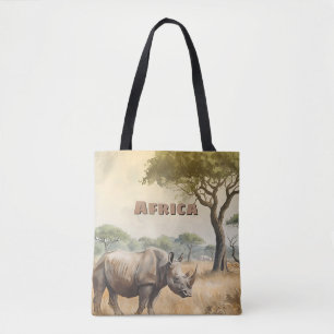 Retro Afrikaanse Neushoorn Scenisch Tote Bag