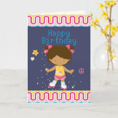 Retro Afro-Amerikaanse Rolschaatsen Verjaardag Kaart (Gele Bloem)