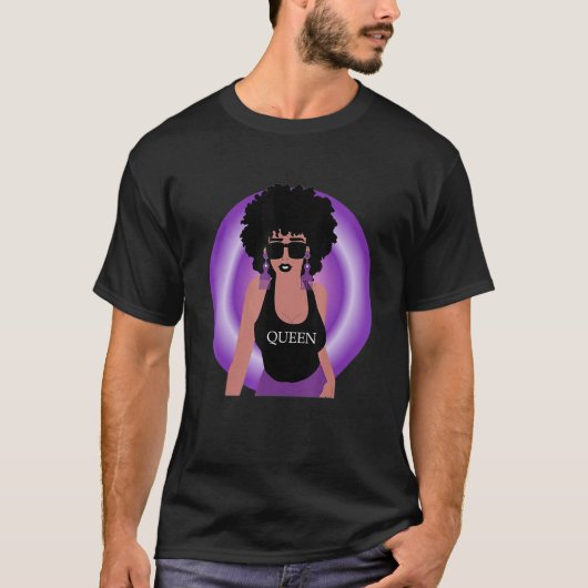 Retro Afro Curly Hair Queen Melanin Pride Paars H T-shirt (Voorkant)