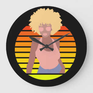 RETRO AFRO KONINGIN - AFRO AMERIKAANSE KONINGIN GROTE KLOK
