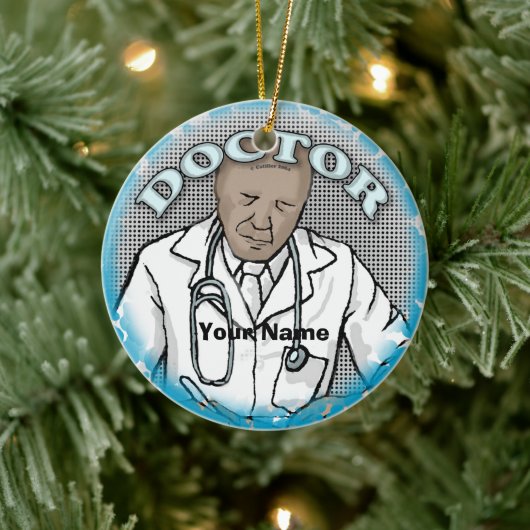 Retro Afro Mannelijke Dokter aangepaste naam ornam Keramisch Ornament (Boom)