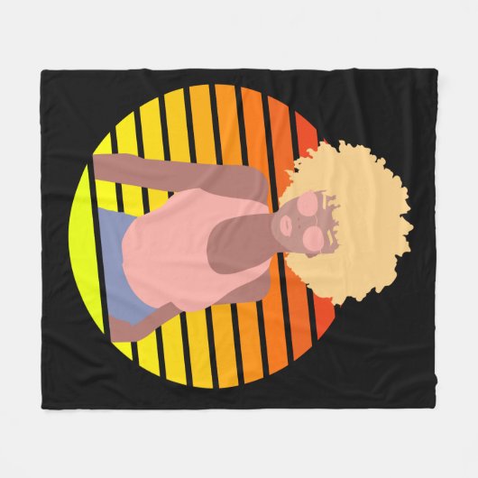 RETRO AFRO QUEEN - AFRO AMERIKAANSE QUEEN FLEECE DEKEN (Voorkant (Horizontaal))