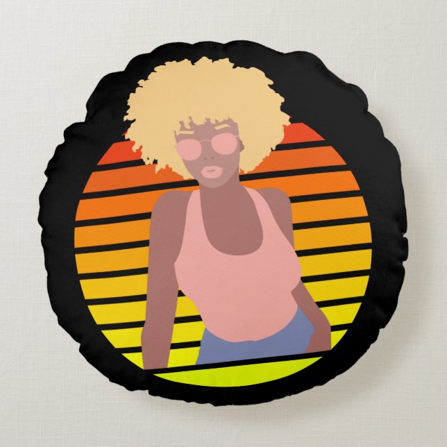RETRO AFRO QUEEN - AFRO AMERIKAANSE QUEEN ROND KUSSEN (Voorkant)