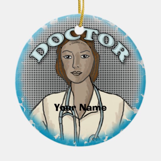 Retro Afro vrouw Doctor aangepaste naam ornament (Voorkant)