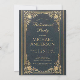 Retro Afscheidsfeestje Blauw Goud Elegant Letterty Kaart