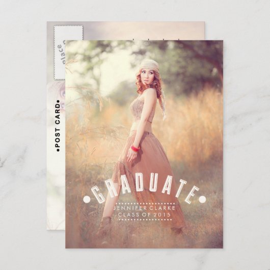 RETRO AFSTUDEERDER | 2015 AFSTUDEERPARTY UITNODIGI UITNODIGING BRIEFKAART (Voorkant / Achterkant)