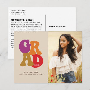 Retro Afstudeerder Colorful 70s Foto Afstuderen Briefkaart