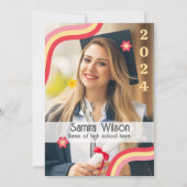 Retro Afstudeerder Feestuitnodiging met Foto (Geel Kaart (Voorkant)