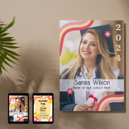 Retro Afstudeerder Feestuitnodiging met Foto (Geel Kaart