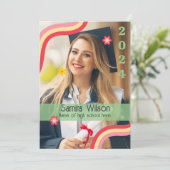 Retro Afstudeerder Feestuitnodiging met Foto (Groe Kaart (Staand voorkant)