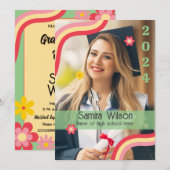 Retro Afstudeerder Feestuitnodiging met Foto (Groe Kaart (Voorkant / Achterkant)