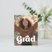 Retro afstudeerder klasse van jaar foto afstuderen bedankkaart (Staand voorkant)
