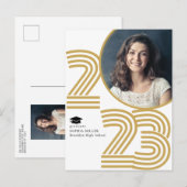 Retro Afstudeerder Klasse Year Stripes Photo Afstu Aankondigingskaart (Voorkant / Achterkant)