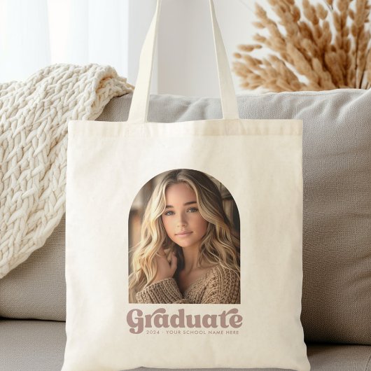 Retro afstudeerder student afstuderen foto boog tote bag
