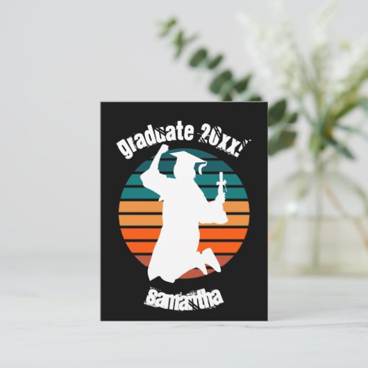 Retro Afstuderen Afstuderen Jumping voor Joy Rainb Briefkaart (Staand voorkant)