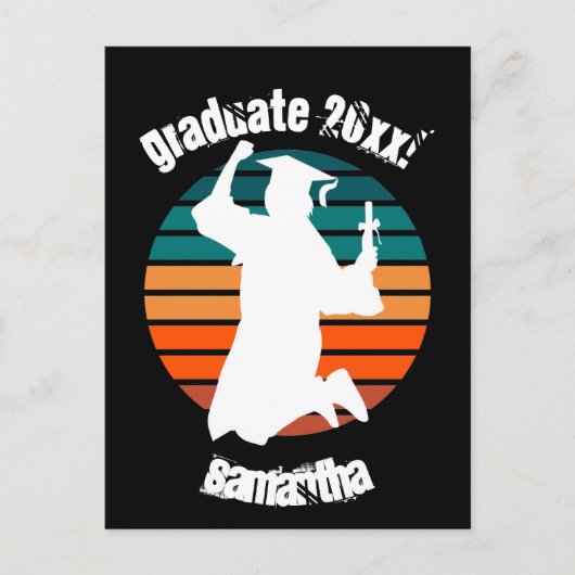 Retro Afstuderen Afstuderen Jumping voor Joy Rainb Briefkaart (Voorkant)