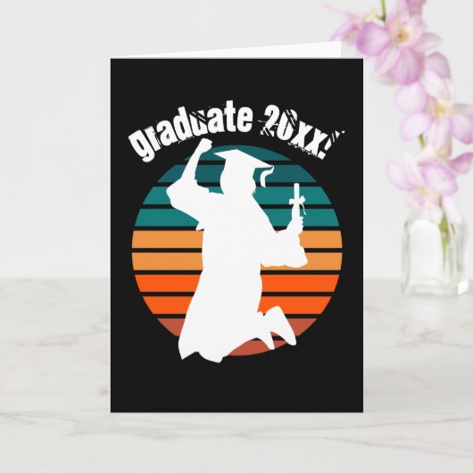 Retro Afstuderen Afstuderen Jumping voor Joy Rainb Kaart (Orchidee)