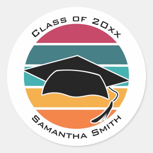 Retro Afstuderen Afstuderen Pet Mortarboard Ronde Sticker (Voorkant)