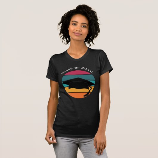 Retro Afstuderen Afstuderen Pet Mortarboard T-shirt (Voorkant volledig)