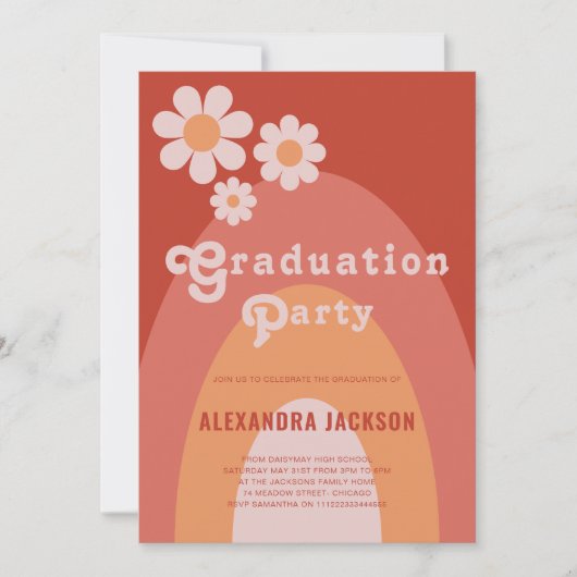 Retro Afstuderen Partij Peach Daisy Kaart (Voorkant)