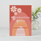 Retro  Afstuderen Partij Peach Daisy Kaart (Staand voorkant)