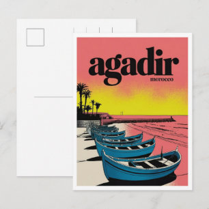 Retro Agadir stadsstrand Marokko reis souvenirs Briefkaart