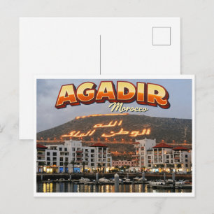Retro Agadir stadsstrand Marokko reis souvenirs Briefkaart