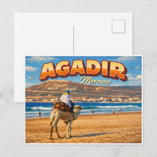 Retro Agadir stadsstrand Marokko reis souvenirs Briefkaart