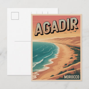 Retro Agadir stadsstrand Marokko reis souvenirs Briefkaart