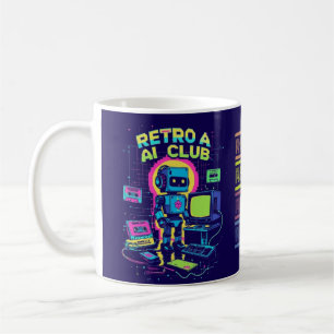 Retro AI Club – Robot Pixel Art Coffee Mok uit de 