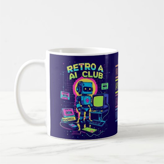 Retro AI Club – Robot Pixel Art Coffee Mok uit de  (Links)