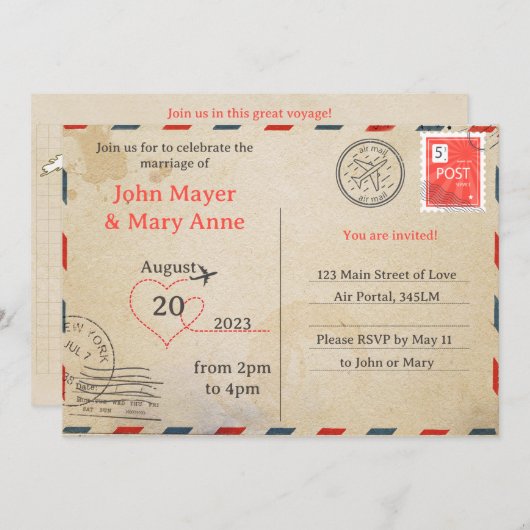 Retro Air Mail Briefkaart Uitnodiging (Voorkant / Achterkant)