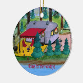 Retro air stream camper op het meer Kerst ornament (Links)