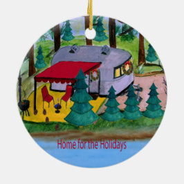 Retro air stream camper op het meer Kerst ornament