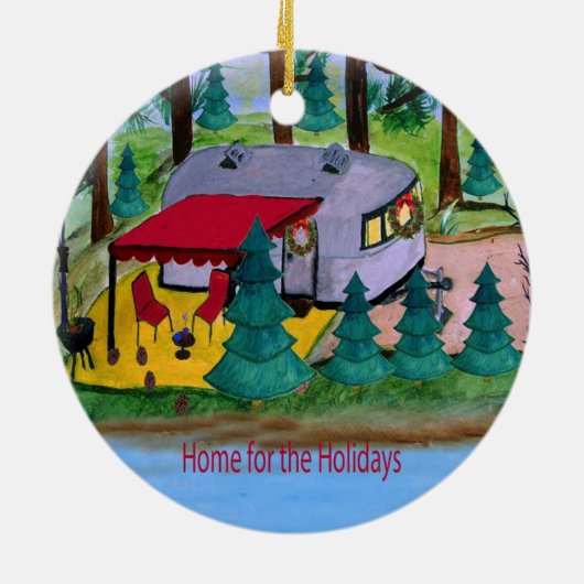 Retro air stream camper op het meer Kerst ornament (Achterkant)