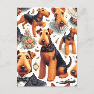 Retro Airedale Terrier Naadloos Briefkaart
