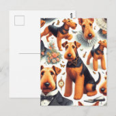 Retro Airedale Terrier Naadloos Briefkaart (Voorkant / Achterkant)