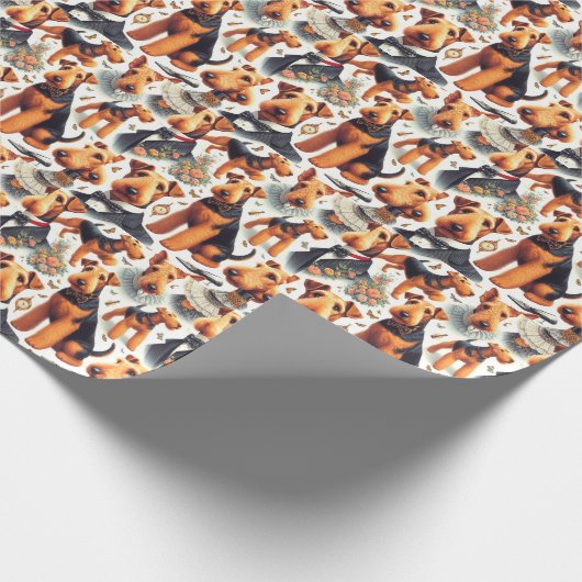 Retro Airedale Terrier Naadloos Cadeaupapier (Hoek)