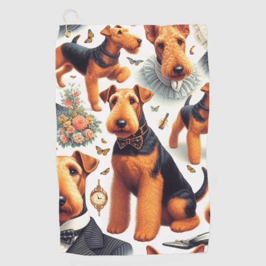Retro Airedale Terrier Naadloos Golfhanddoek (Voorkant)
