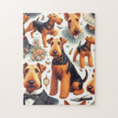 Retro Airedale Terrier Naadloos Legpuzzel (Verticaal)