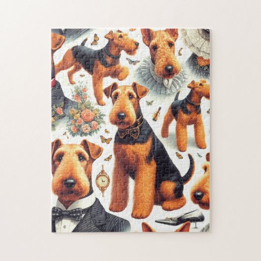 Retro Airedale Terrier Naadloos Legpuzzel (Verticaal)